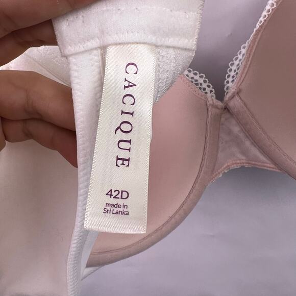 Cacique, Lace T-Shirt Bra, White Nude, Nylon Spandex Underwire Lightly Lined 42D - Picture 10 of 11